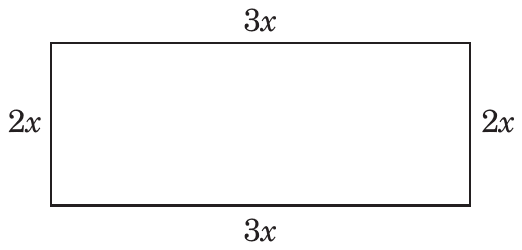 Rectangle with its top and bottom sides labeled 3x and its left and right sides labeled 2x.