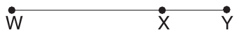 A line segment with point W at its left end and point Y at its right end. Point X lies on the segment between W and Y, closer to Y.