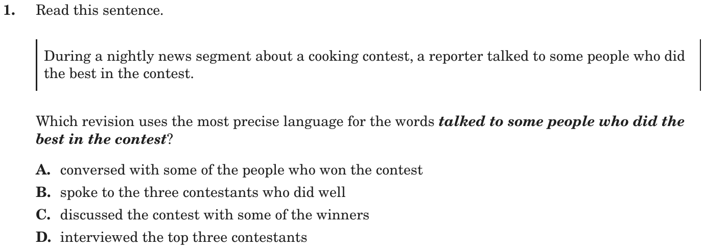 Question 1 as printed on page 46 of the DOE handbook.
