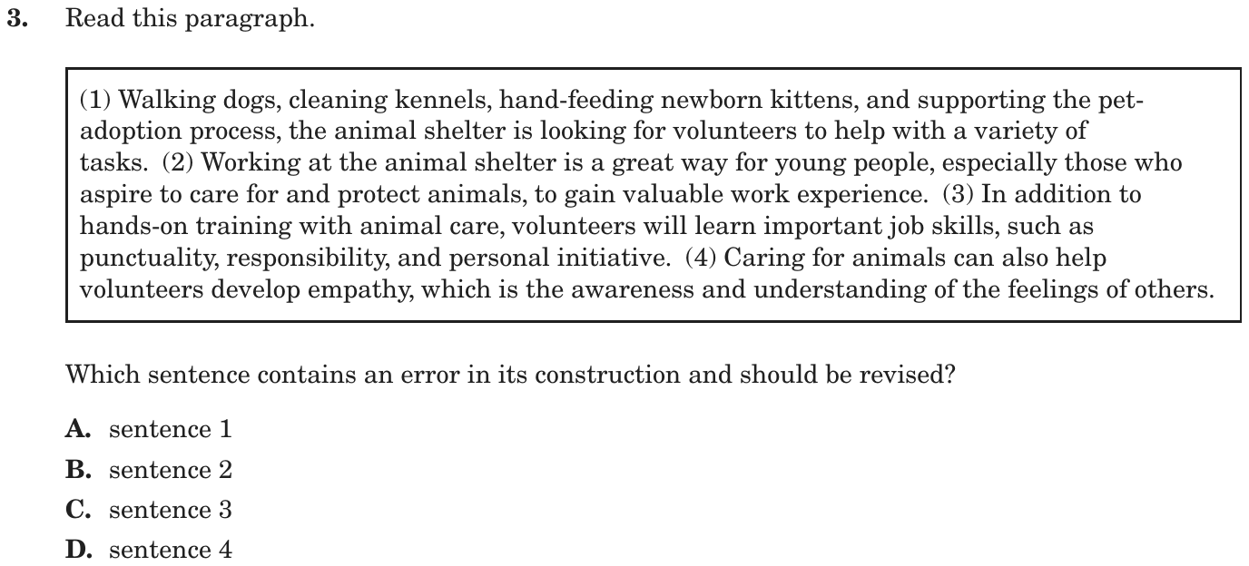 Question 3 as printed on page 47 of the DOE handbook.