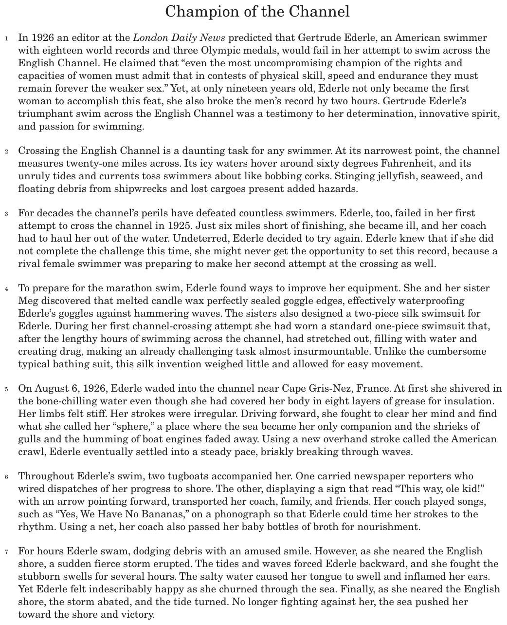 The passage “Champion of the Channel” as printed on page 56 of the DOE handbook.