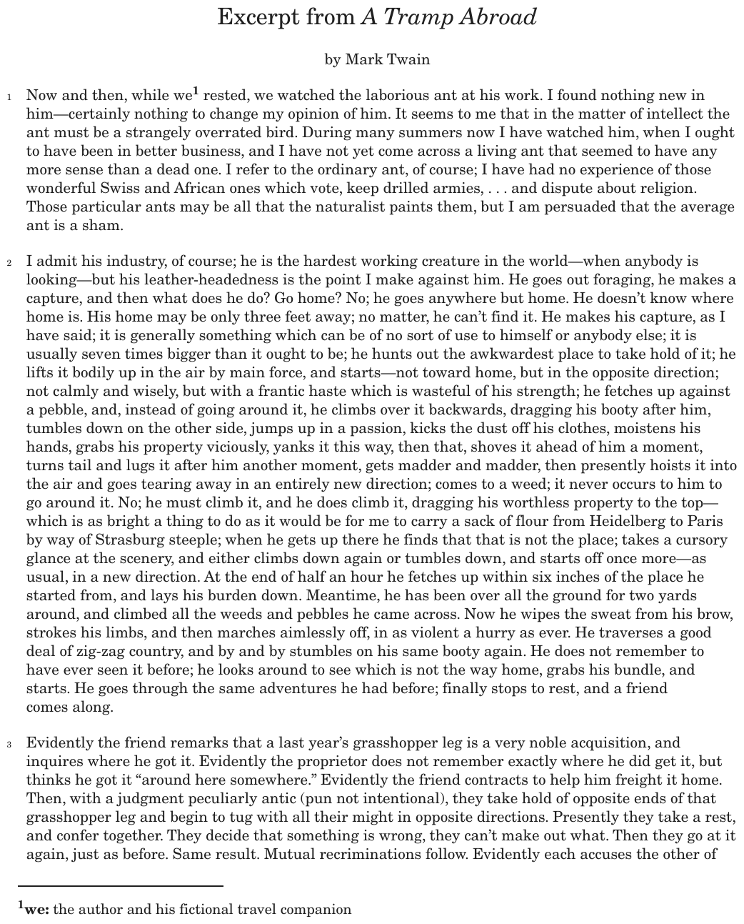 The passage “Excerpt from A Tramp Abroad” as printed on page 62 of the DOE handbook.