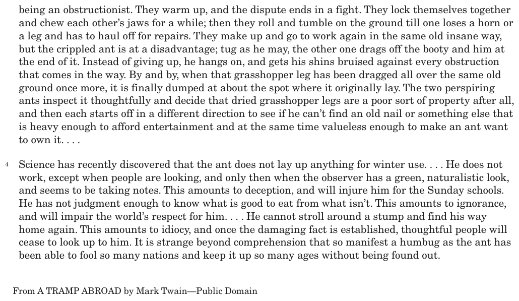 The passage “Excerpt from A Tramp Abroad” as printed on page 63 of the DOE handbook.