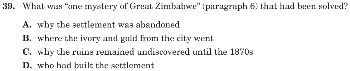 Question 39 as printed on page 69 of the DOE handbook.