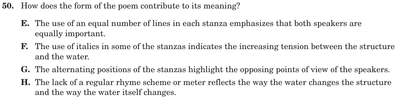 Question 50 as printed on page 75 of the DOE handbook.