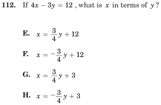 Question 112 as printed on page 91 of the DOE handbook.