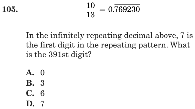 Question 105 as printed on page 90 of the DOE handbook.