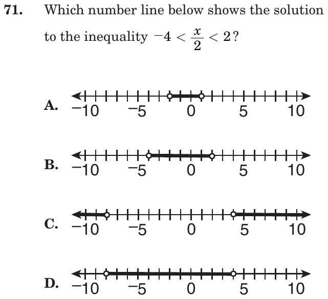 Question 71 as printed on page 84 of the DOE handbook.