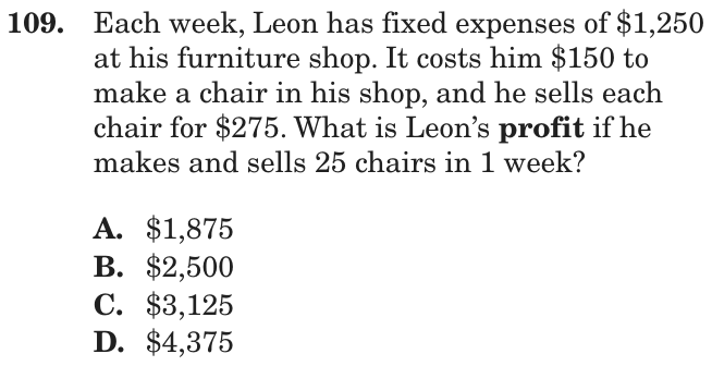 Question 109 as printed on page 91 of the DOE handbook.