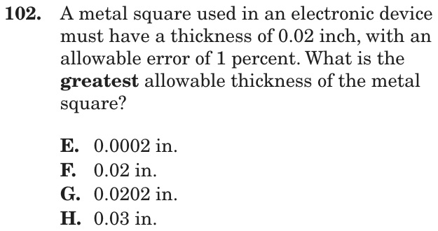 Question 102 as printed on page 90 of the DOE handbook.