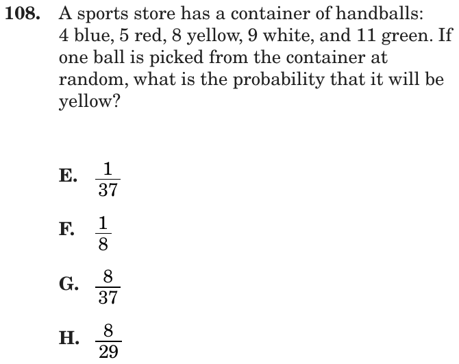 Question 108 as printed on page 91 of the DOE handbook.