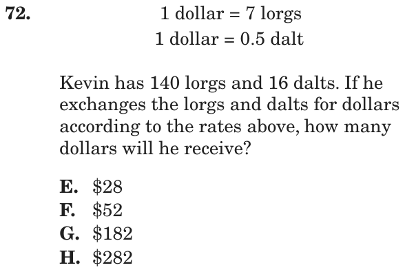 Question 72 as printed on page 84 of the DOE handbook.