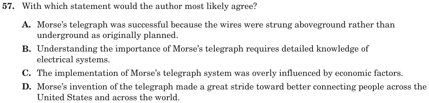 Question 57 as printed on page 151 of the DOE handbook.