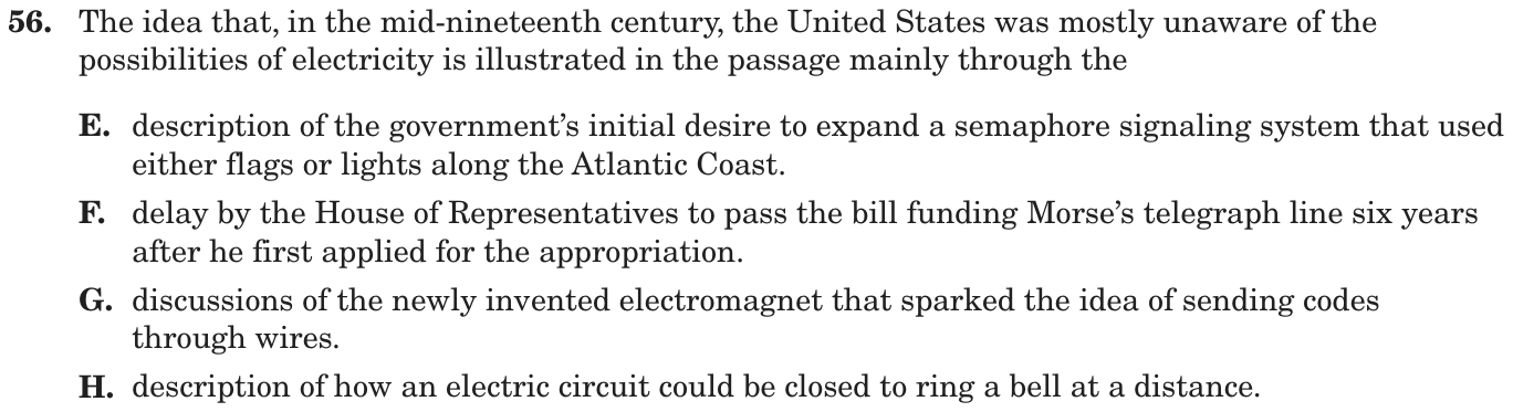 Question 56 as printed on page 151 of the DOE handbook.