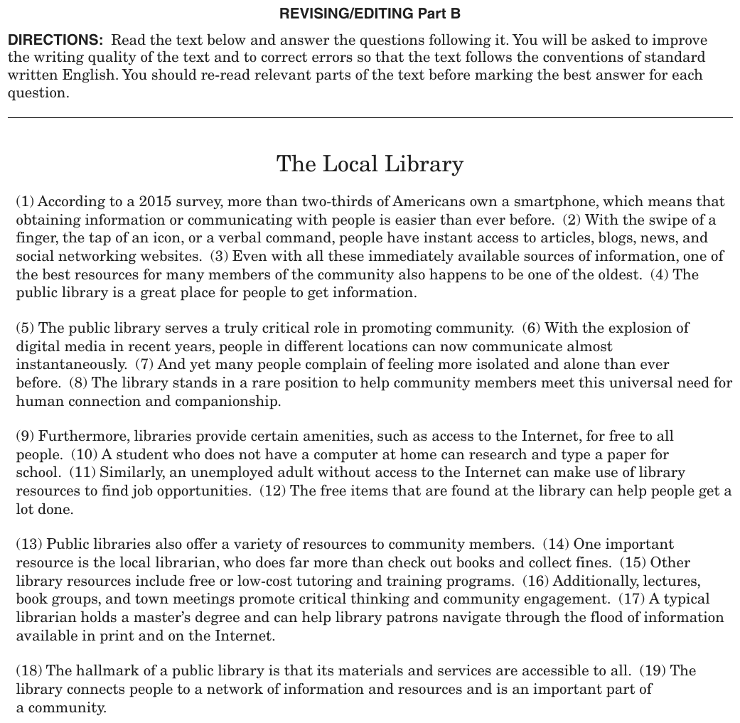 The passage “The Local Library” as printed on page 120 of the DOE handbook.