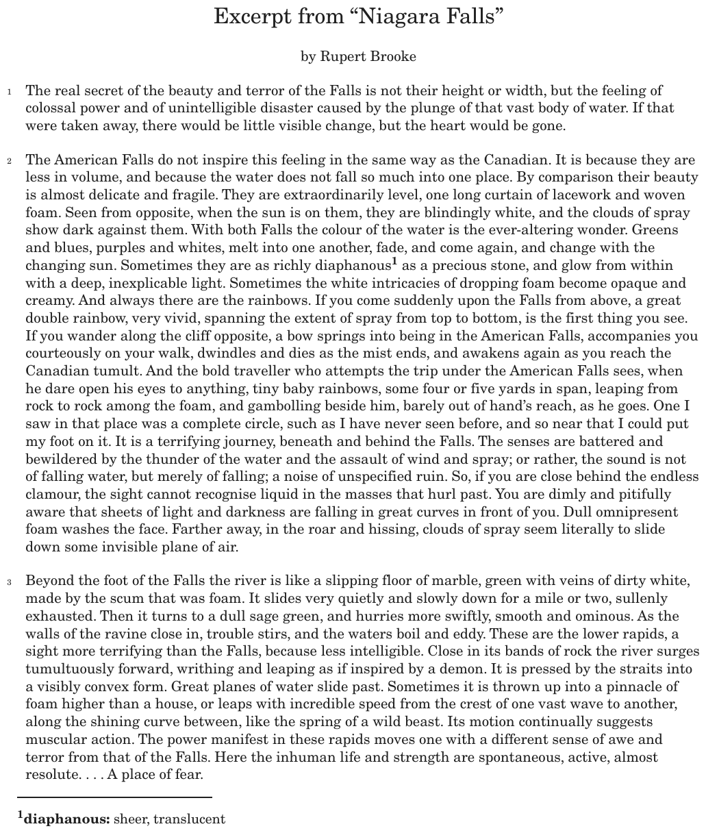 The passage “Excerpt from “Niagara Falls”” as printed on page 134 of the DOE handbook.