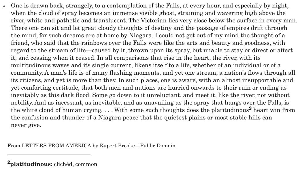 The passage “Excerpt from “Niagara Falls”” as printed on page 135 of the DOE handbook.