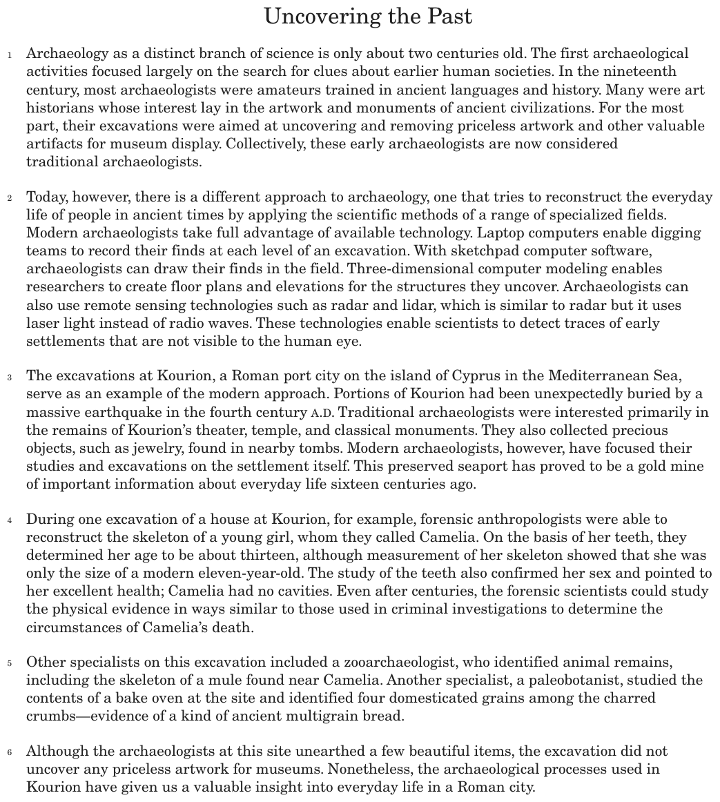 The passage “Uncovering the Past” as printed on page 138 of the DOE handbook.