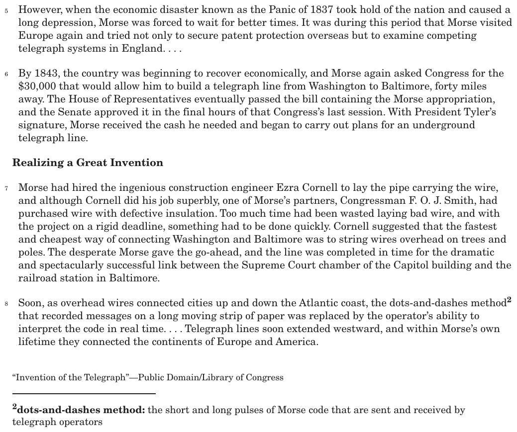 The passage “Invention of the Telegraph” as printed on page 147 of the DOE handbook.