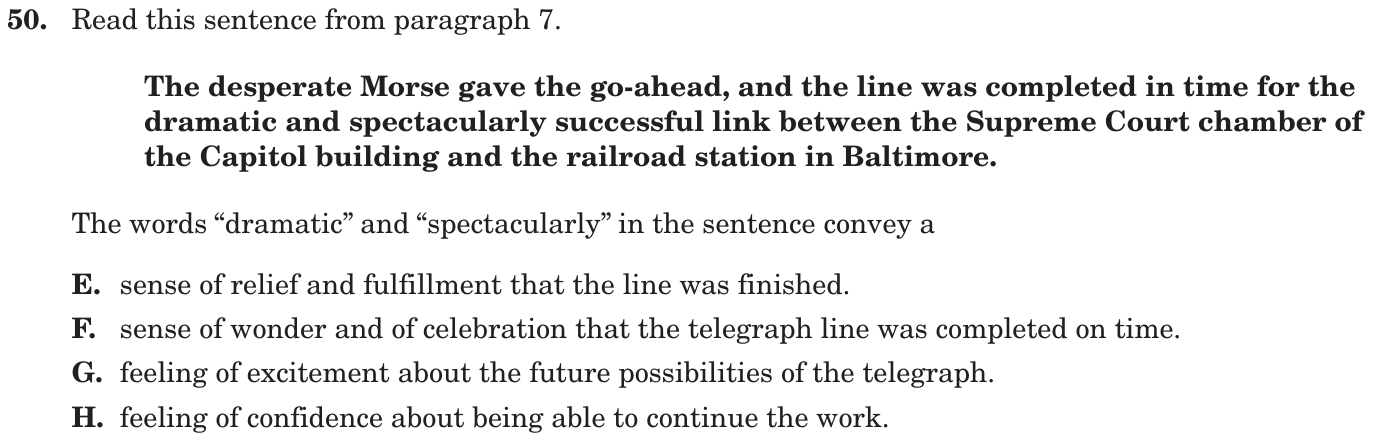 Question 50 as printed on page 149 of the DOE handbook.
