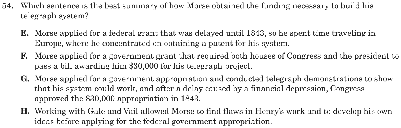 Question 54 as printed on page 151 of the DOE handbook.