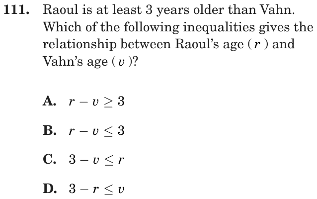 Question 111 as printed on page 164 of the DOE handbook.