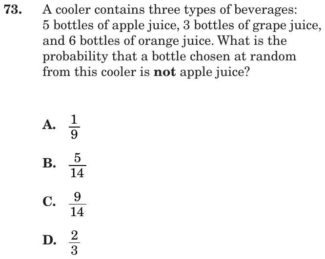 Question 73 as printed on page 156 of the DOE handbook.