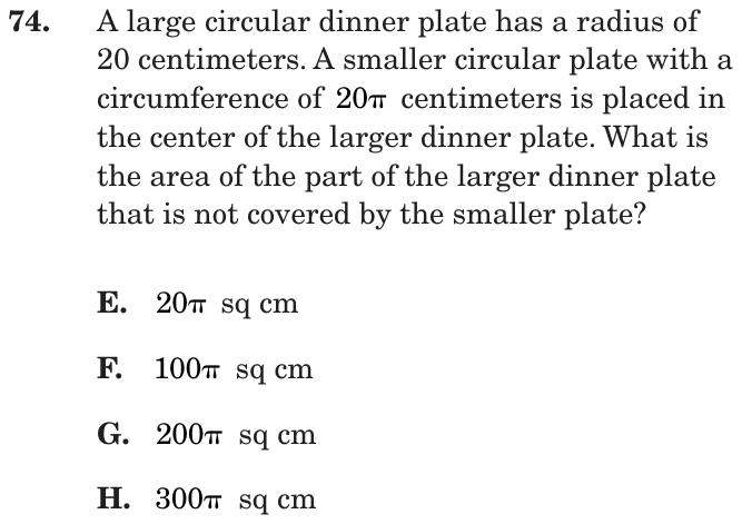 Question 74 as printed on page 156 of the DOE handbook.