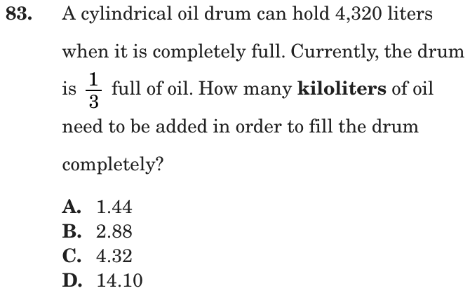 Question 83 as printed on page 158 of the DOE handbook.