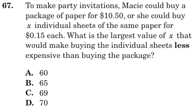 Question 67 as printed on page 154 of the DOE handbook.