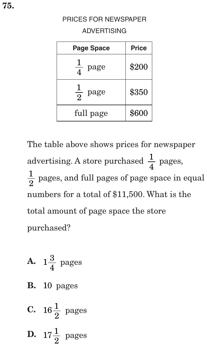 Question 75 as printed on page 156 of the DOE handbook.