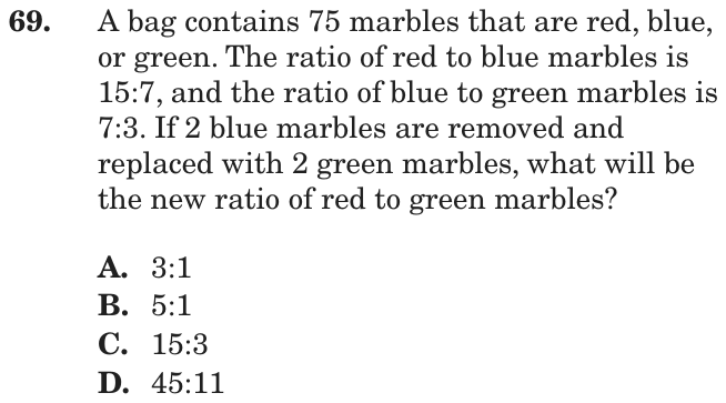 Question 69 as printed on page 155 of the DOE handbook.