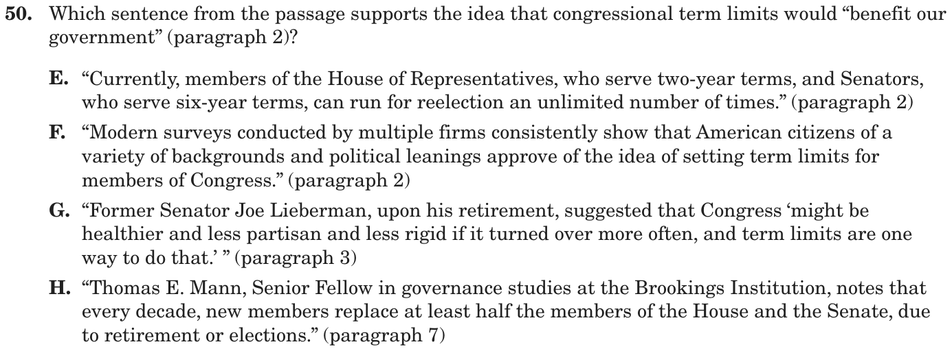 Question 50 as printed on page 92 of the DOE handbook.