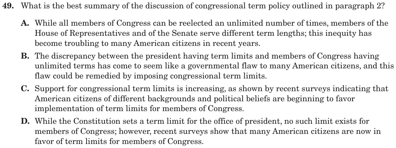 Question 49 as printed on page 92 of the DOE handbook.