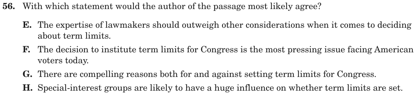 Question 56 as printed on page 94 of the DOE handbook.