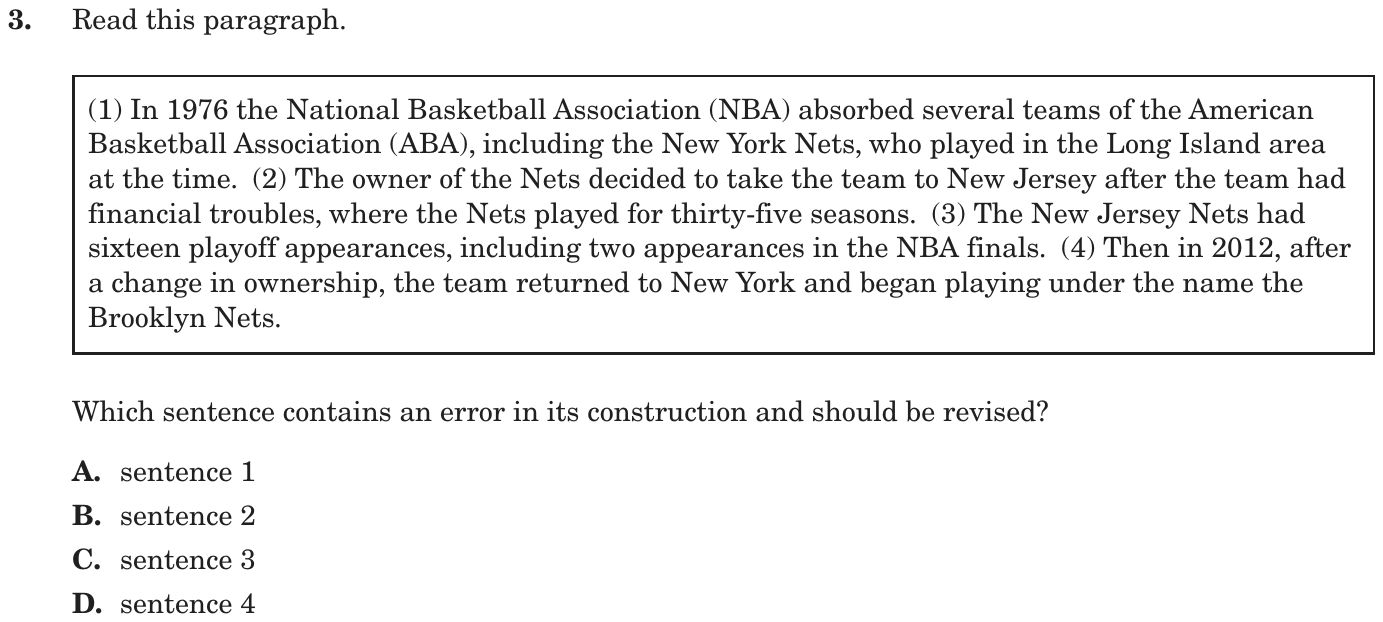 Question 3 as printed on page 61 of the DOE handbook.
