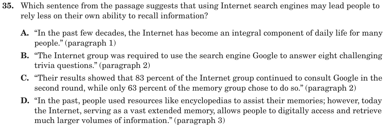 Question 35 as printed on page 165 of the DOE handbook.