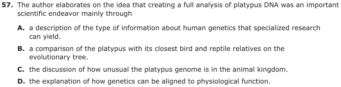 Question 57 as printed on page 70 of the DOE handbook.