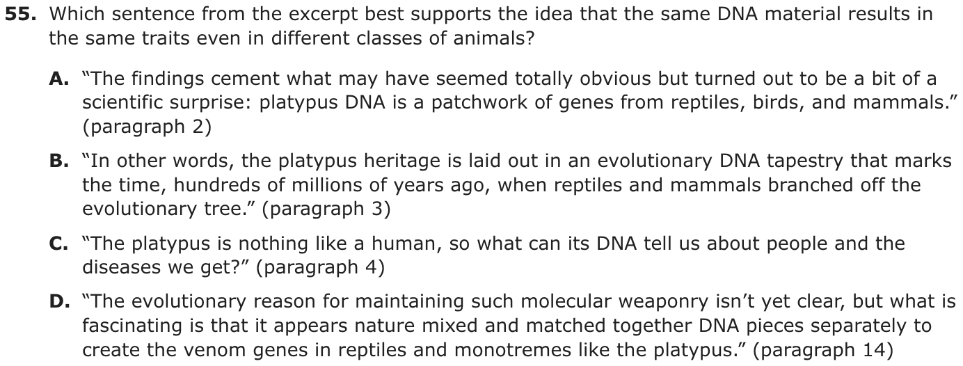Question 55 as printed on page 69 of the DOE handbook.