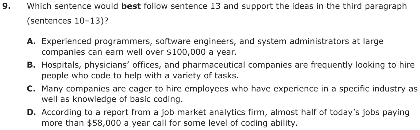 Question 9 as printed on page 42 of the DOE handbook.