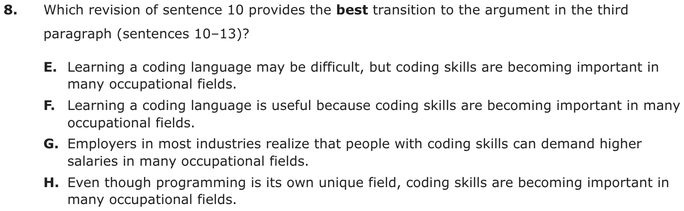 Question 8 as printed on page 41 of the DOE handbook.