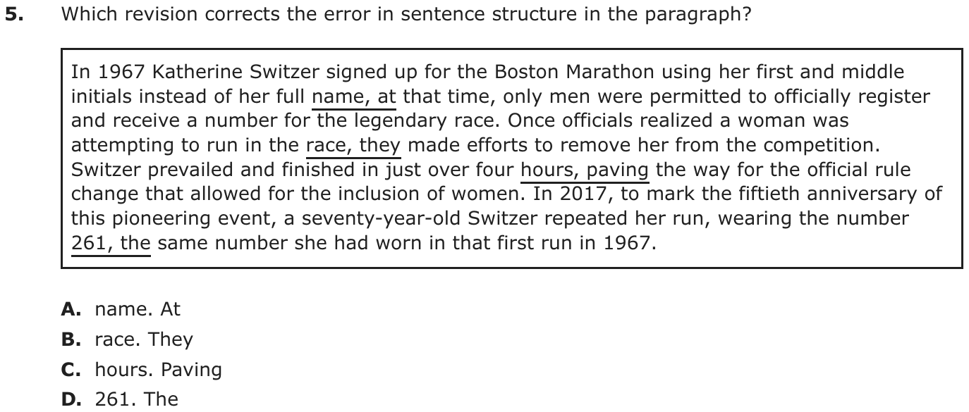 Question 5 as printed on page 38 of the DOE handbook.