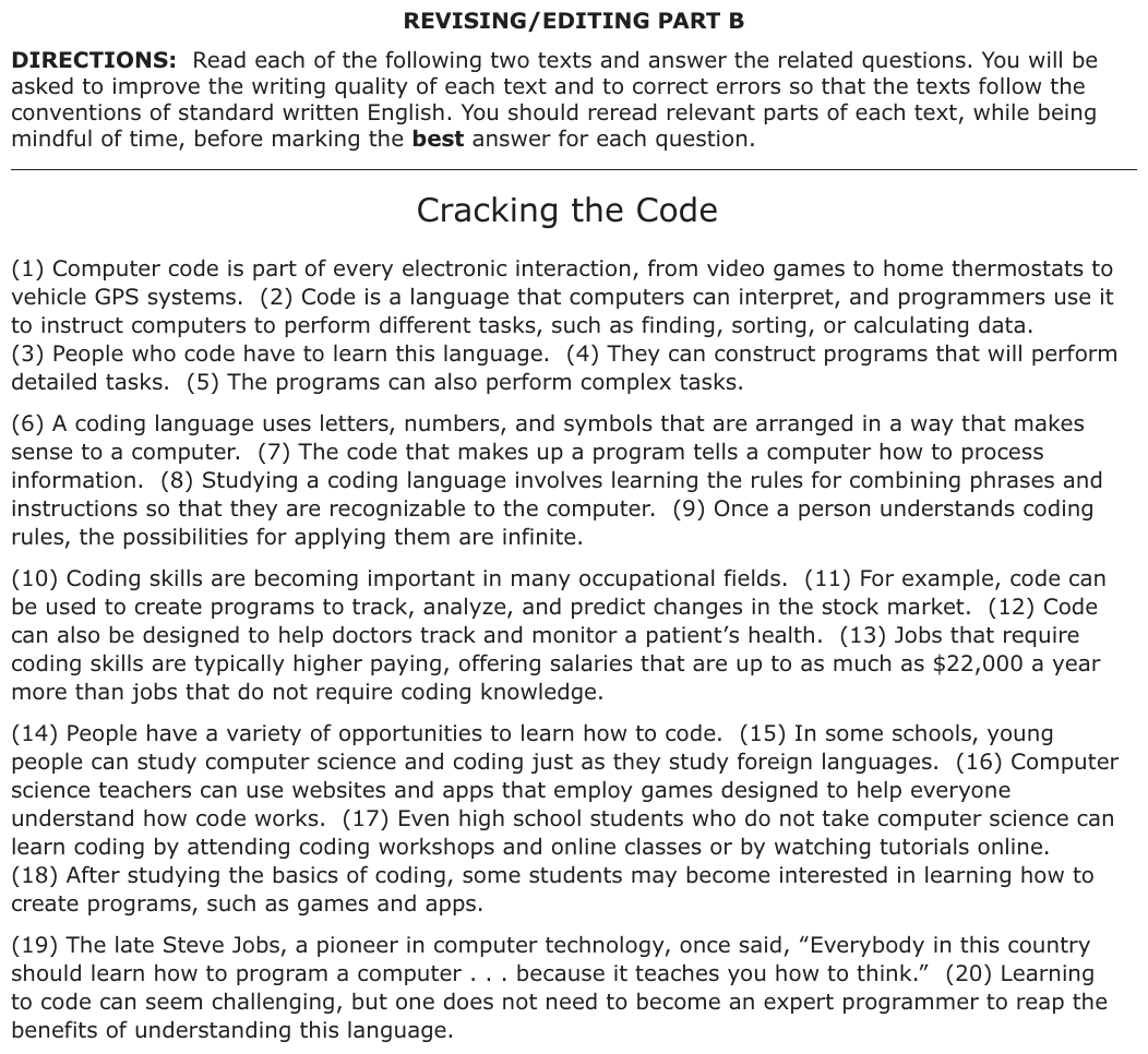The passage “Cracking the Code” as printed on page 40 of the DOE handbook.