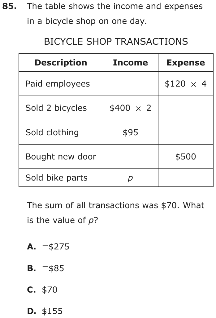 Question 85 as printed on page 86 of the DOE handbook.