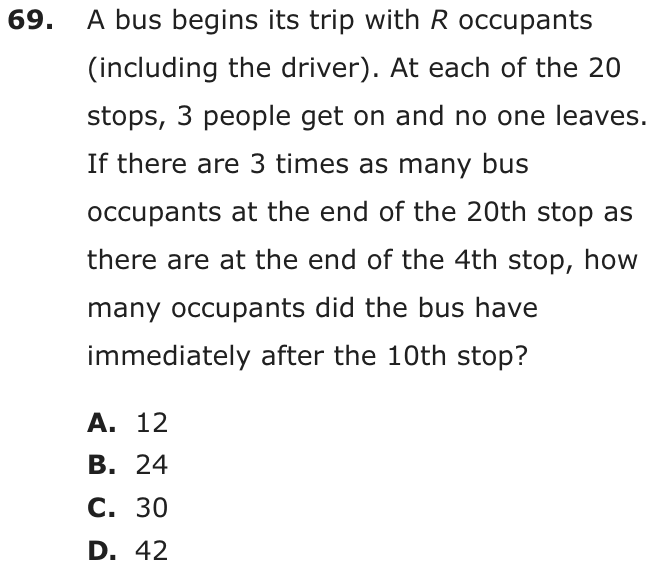 Question 69 as printed on page 82 of the DOE handbook.