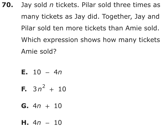 Question 70 as printed on page 82 of the DOE handbook.
