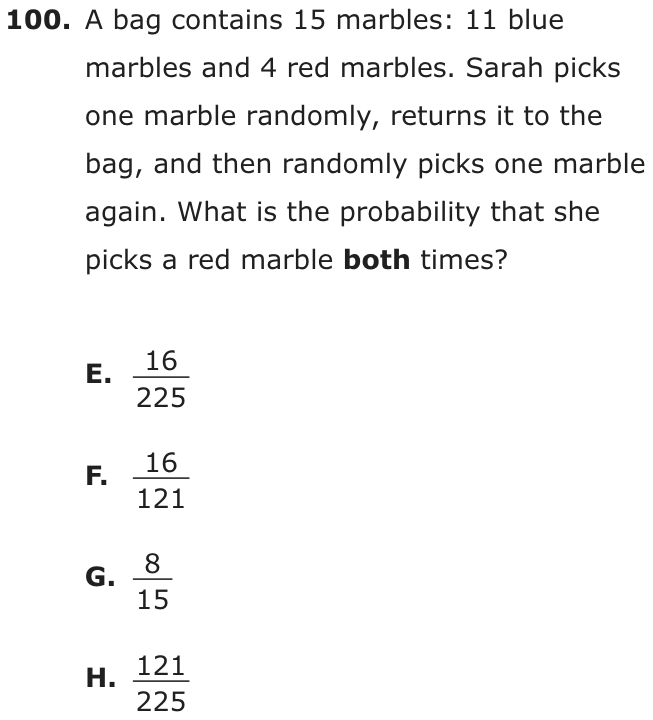 Question 100 as printed on page 91 of the DOE handbook.