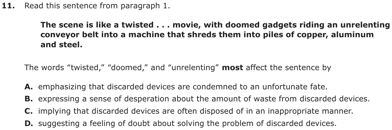 Question 11 as printed on page 166 of the DOE handbook.