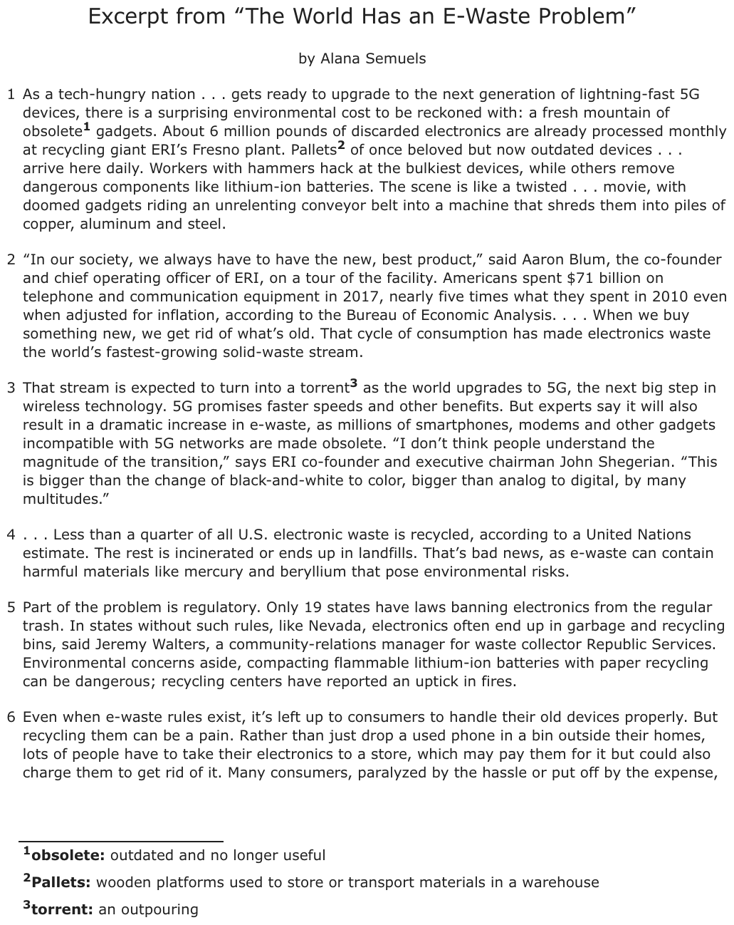 The passage “Excerpt from “The World Has an E-Waste Problem”” as printed on page 164 of the DOE handbook.