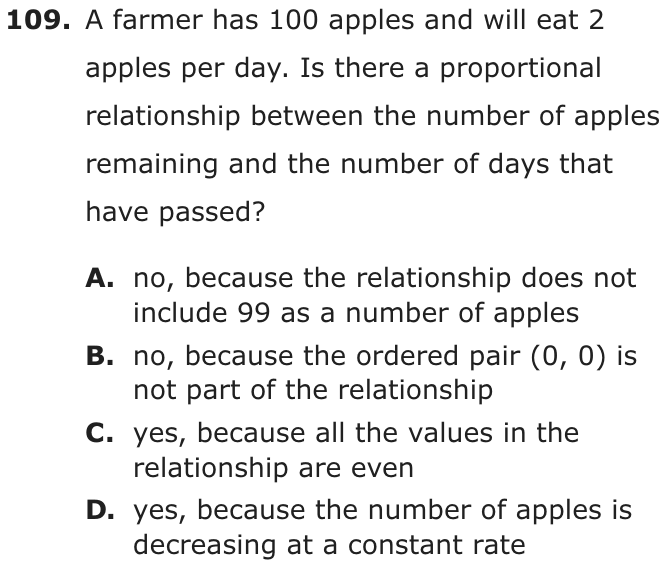 Question 109 as printed on page 212 of the DOE handbook.